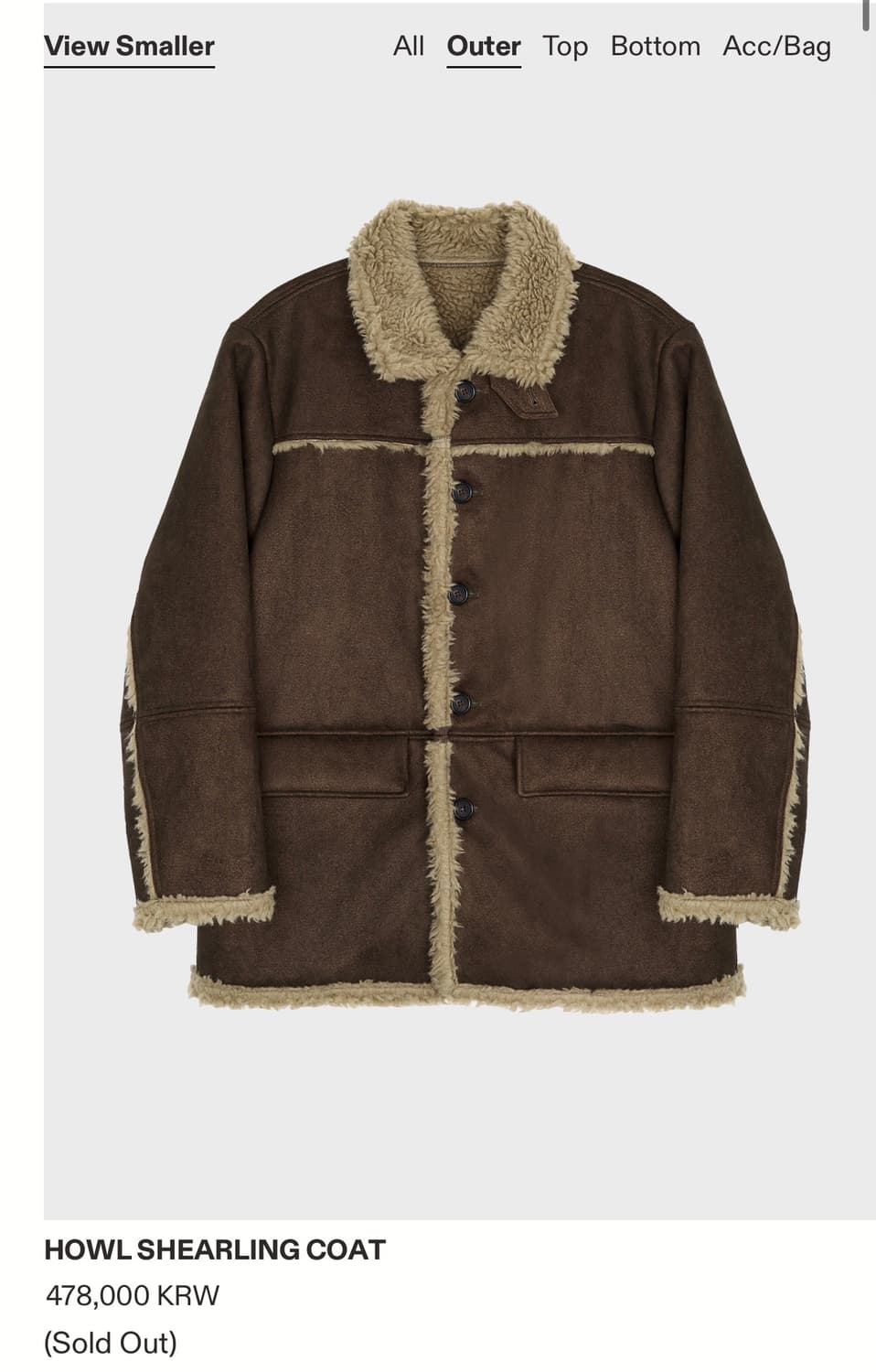 (새상품)서피스에디션 howl shearling coat Msize 상품이미지1