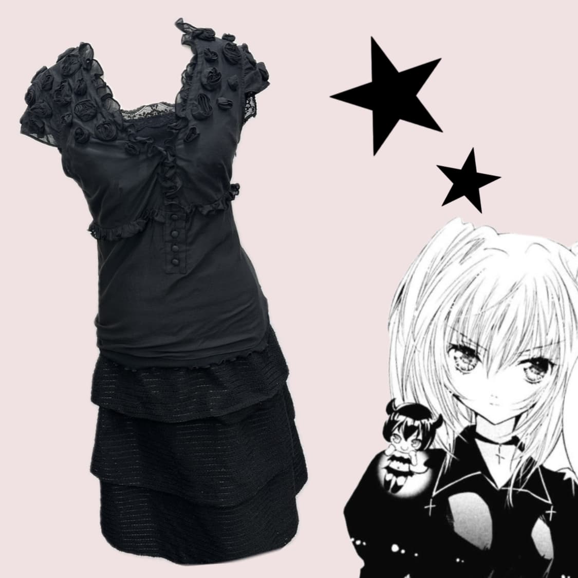 🖤지뢰계 블랙 코디세트🖤 공겜여주 블랙갸루 블라우스 쇼콜라 마계 상품이미지2