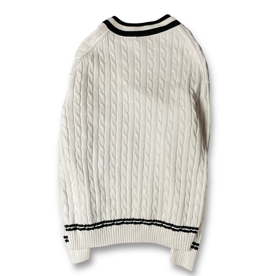 라이프워크 로고패치 화이트 꽈배기 브이넥 니트 L 상품이미지2