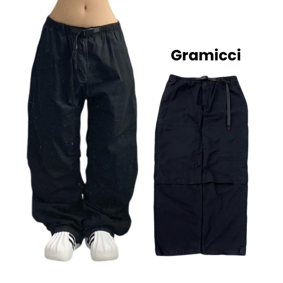 그라미치 더블니 코튼 벨티드 팬츠 블랙 상품이미지1