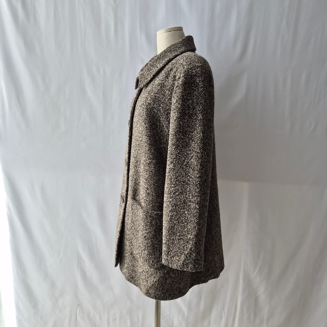 CINAMON 울100% 브라운믹스 부클 하프코트 상품이미지2