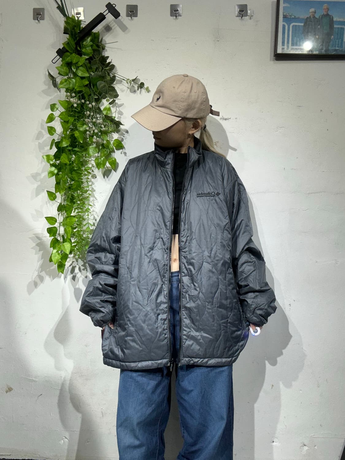 컬럼비아 네이비 그레이 양면 경량 패딩 바람막이 고프코어 자켓 상품이미지3