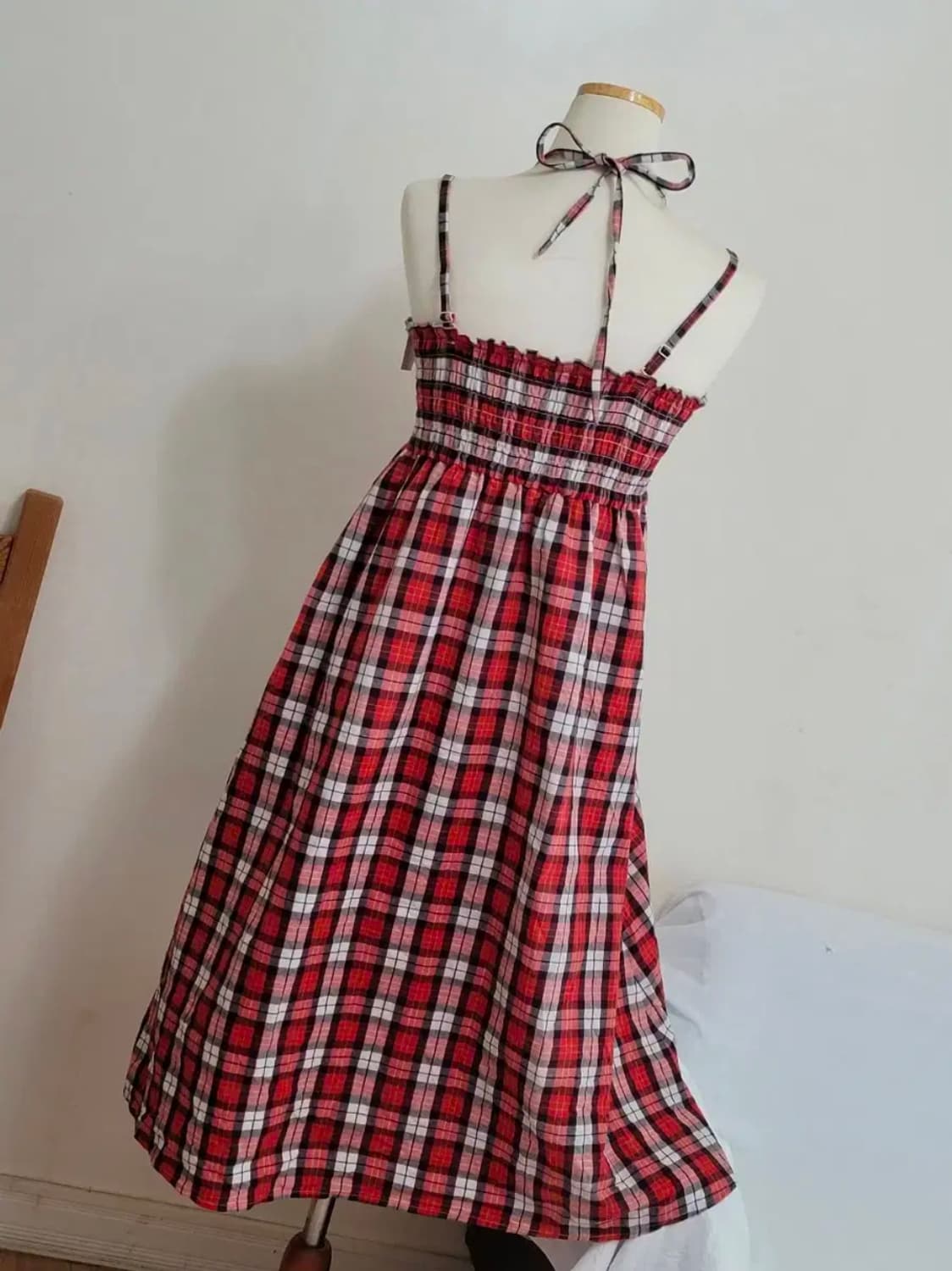 일본빈티지 새제품 레드체크 뷔스티에원피스 THE EMPORIUM 상품이미지5