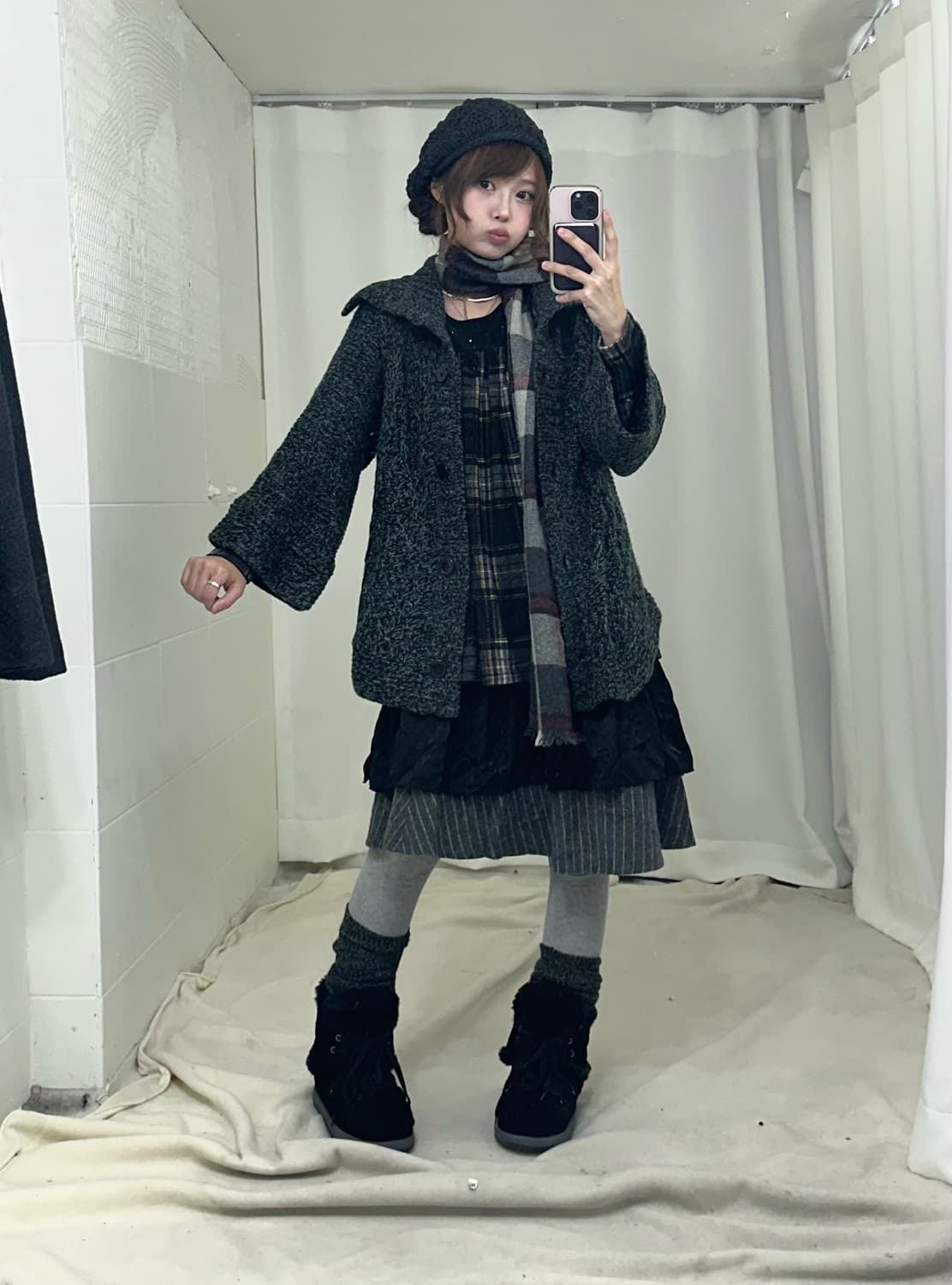 사와코 케이프 코트 무채색 니혼진 코디세트 상품이미지3