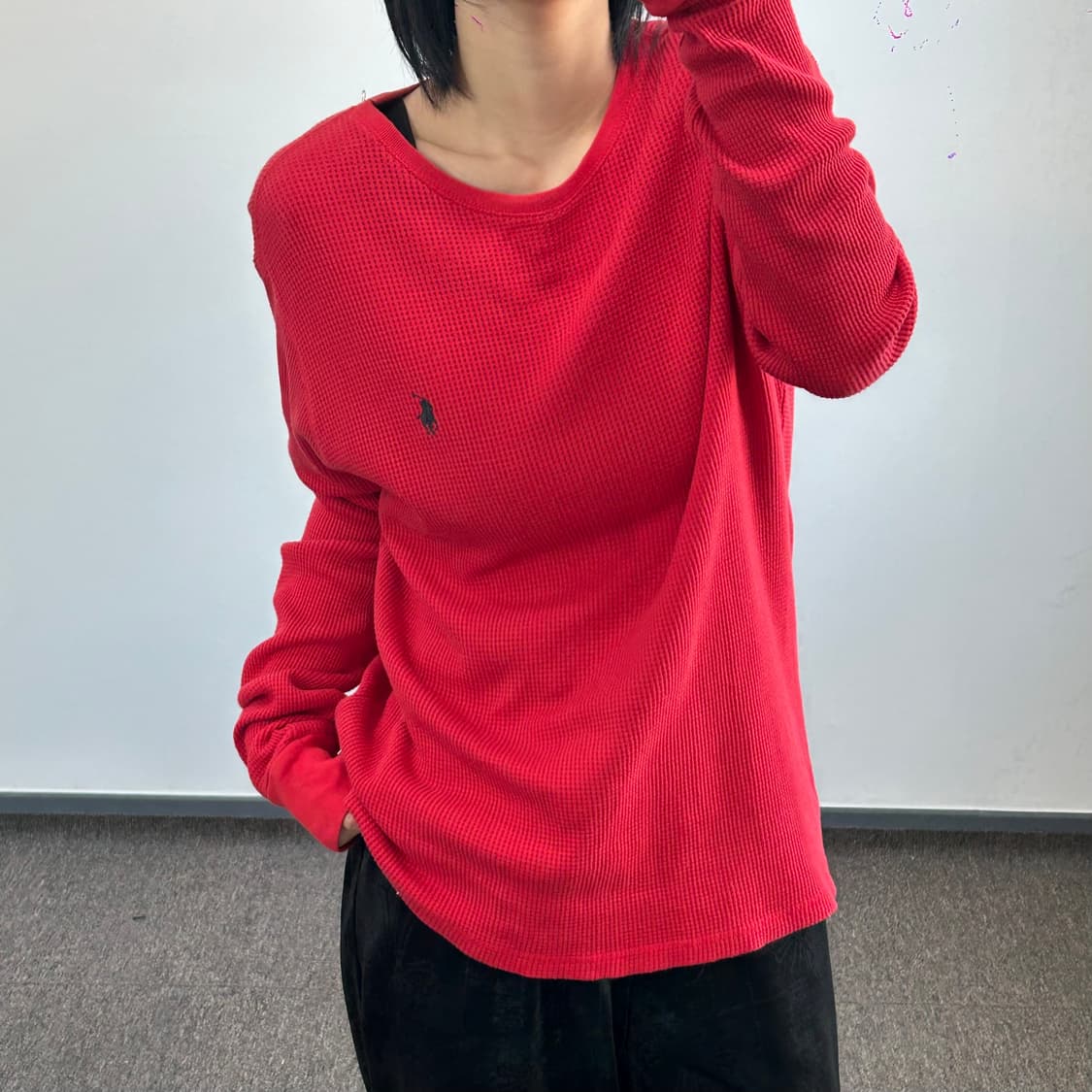 Polo 폴로 블랙 포니 레드 와플 니트 상품이미지3