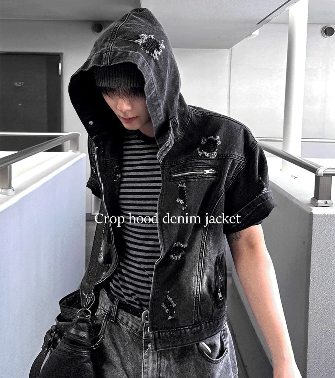 코시하루 크레이 데님 반팔 후드자켓 상품이미지3