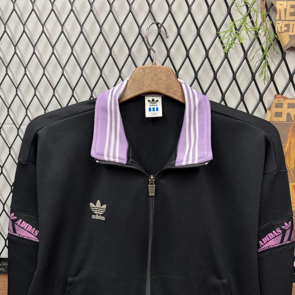 90s 아디다스 재팬 크롭 트랙 자켓 트레포일 로고 포인트 블랙 퍼플 상품이미지3