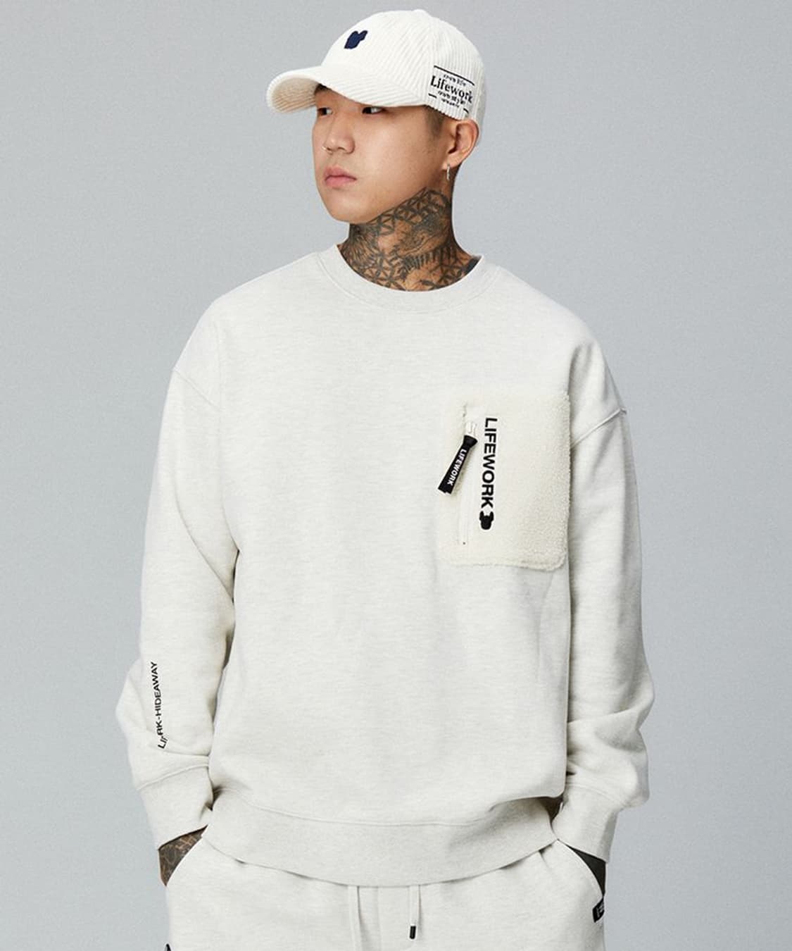 M ) 라이프워크 덤블 포켓 오버핏 맨투맨 상품이미지1