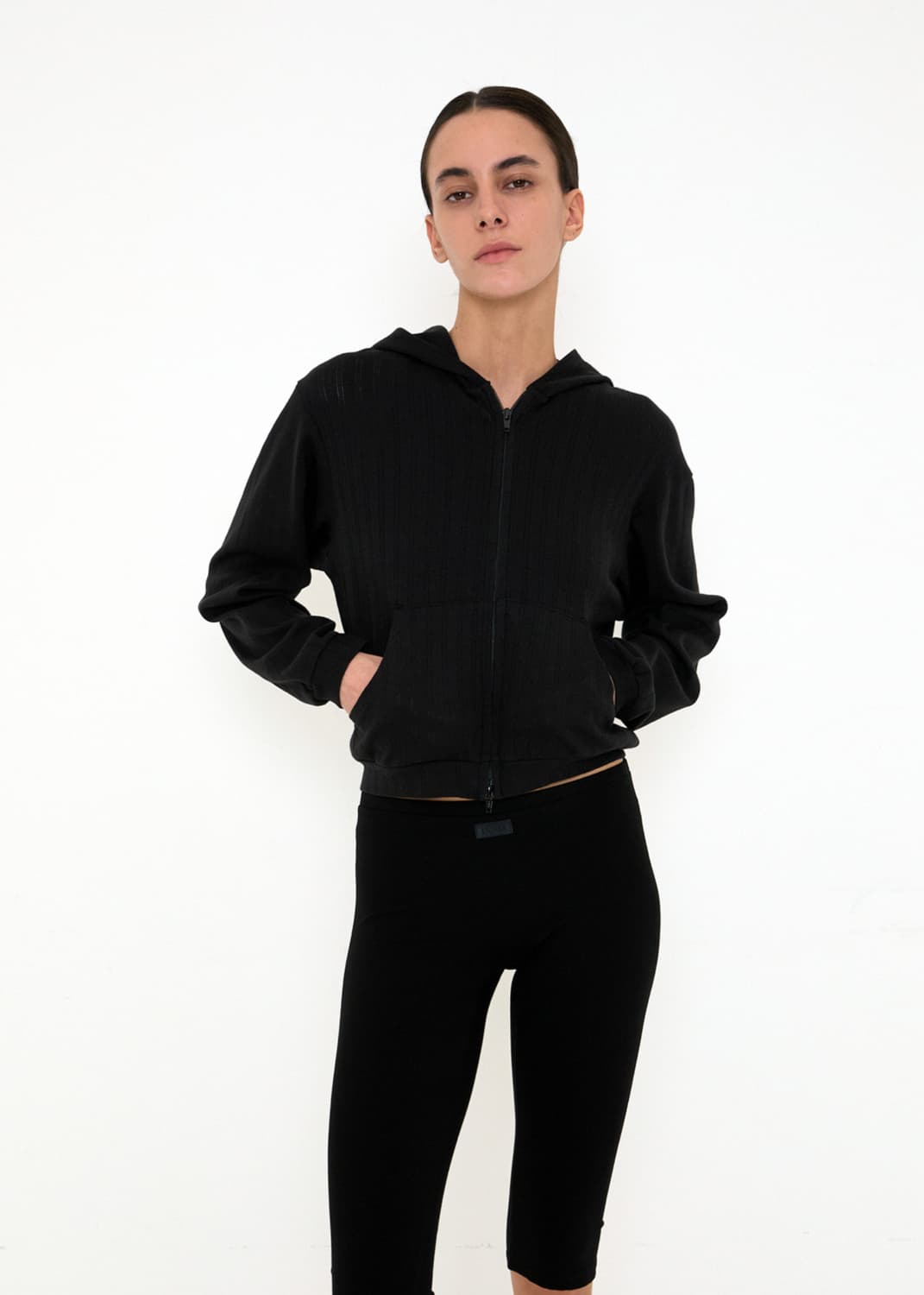 261 EYELET RIB LIGHTWEIGT 후디 블랙 상품이미지3