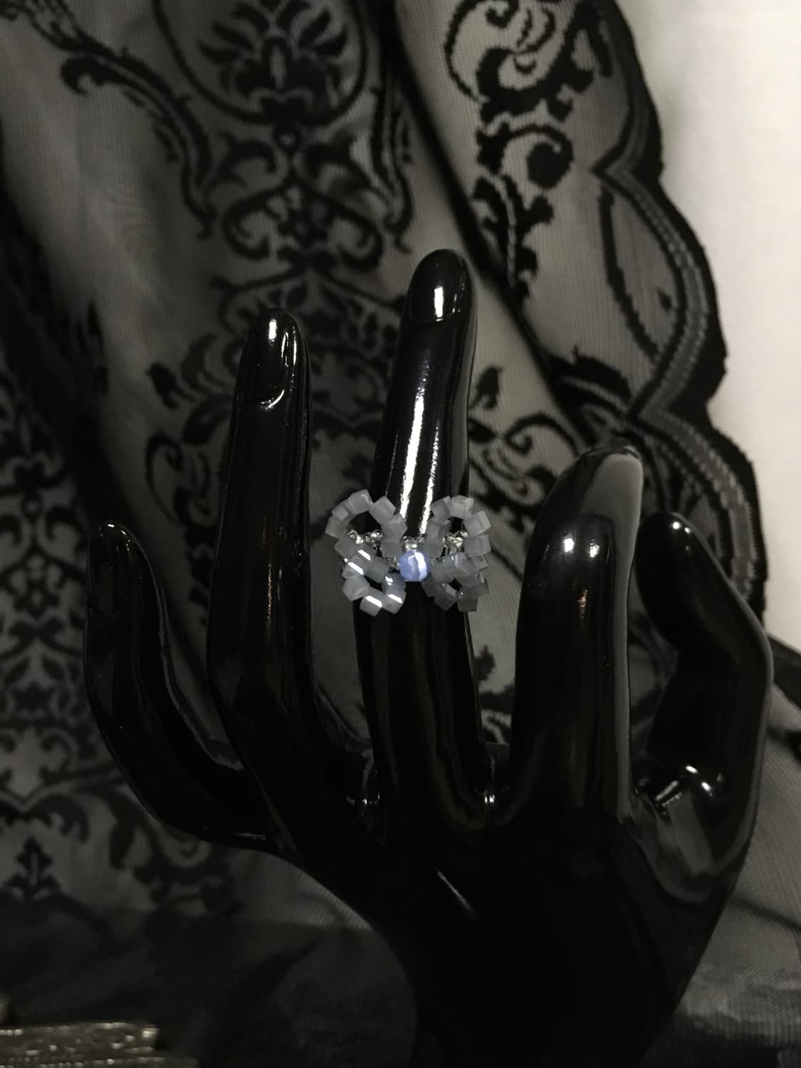 Vintage 스윙셋 레이어드 리본 비즈 링 반지 블루 소라 그레이 상품이미지1