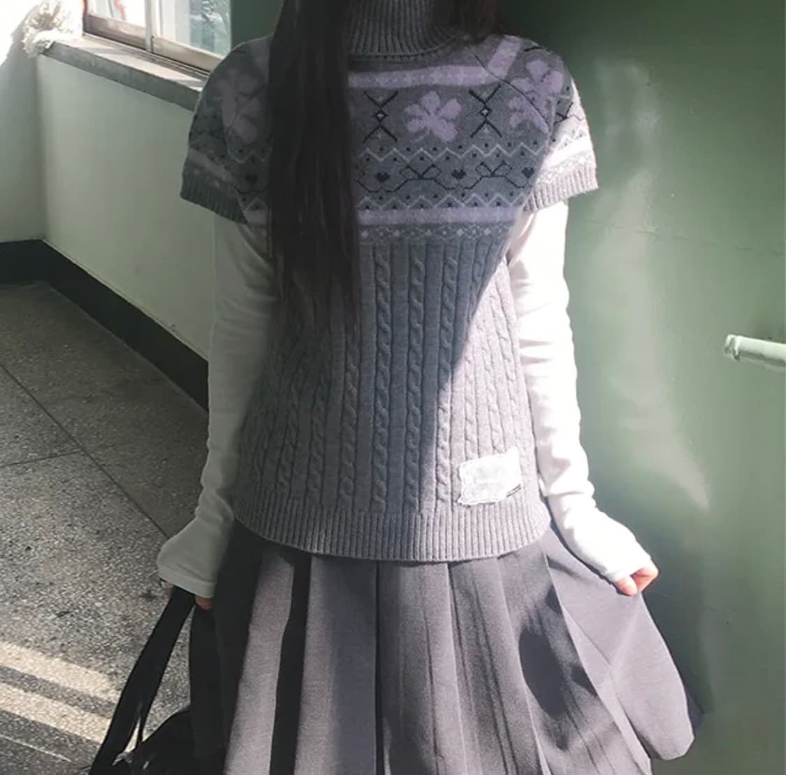 빈티지 노르딕 반팔 니트 상품이미지1