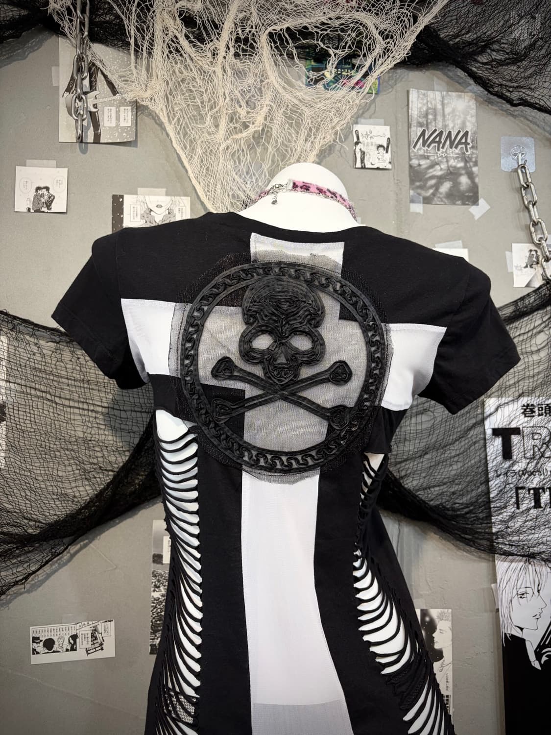 PUNK skull cross mesh web detail sleeve 상품이미지6