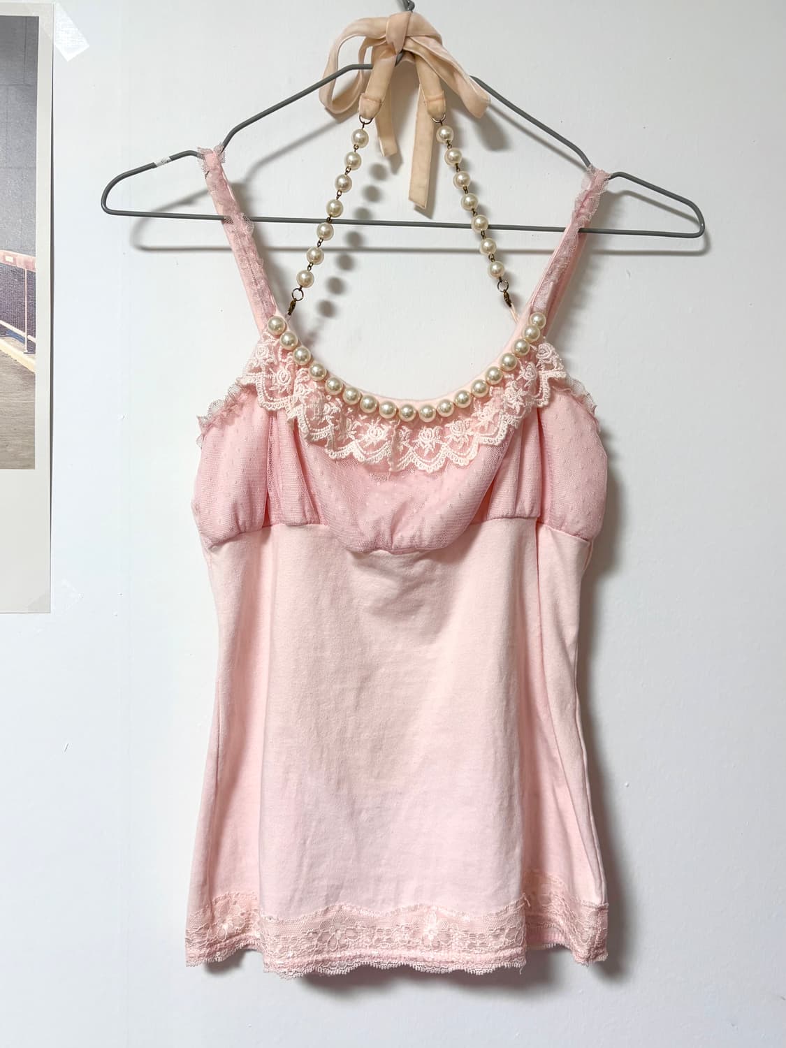 빈티지 트랄라라 리즈리사 히메갸루 핑크 레이스 진주챰 캐미솔 상품이미지1