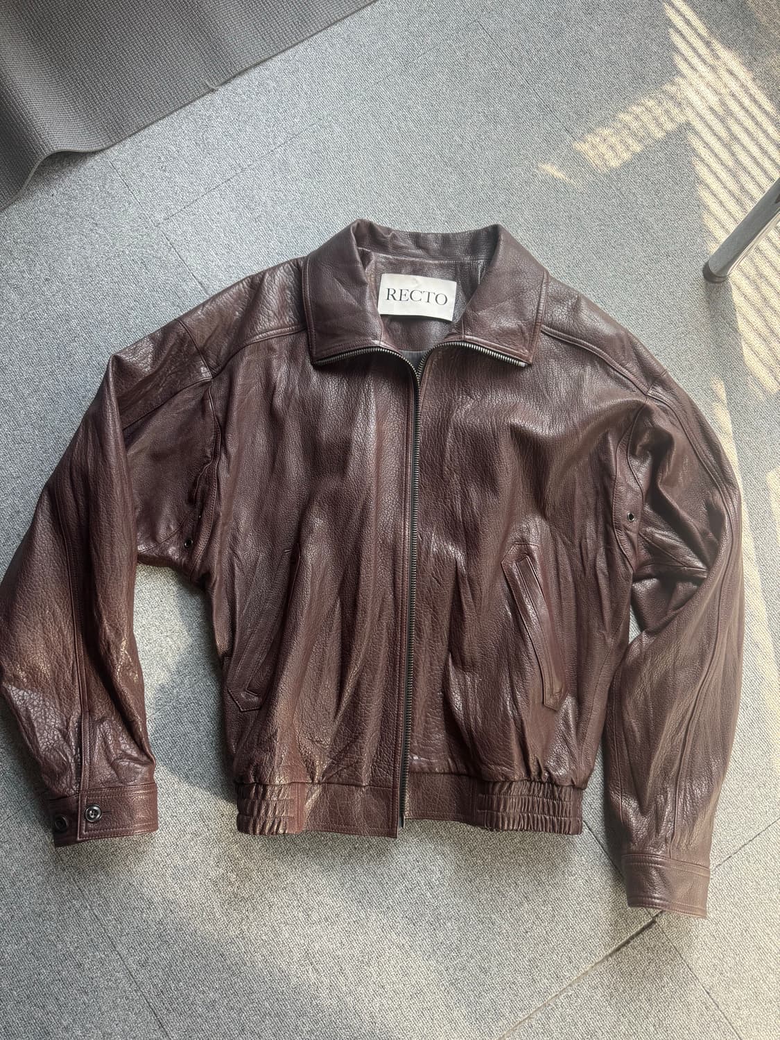 렉토 헤링턴 하이넥 레더 점퍼 브라운 L 상품이미지7