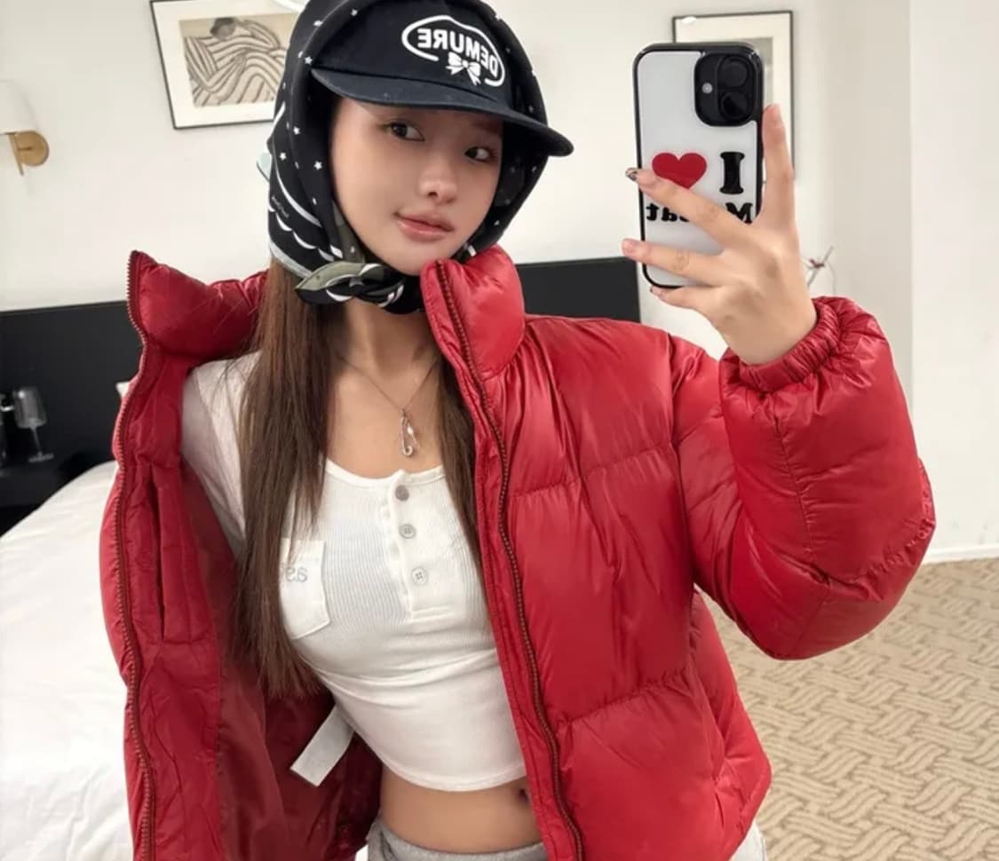 아메스 크롭패딩 레드 상품이미지1