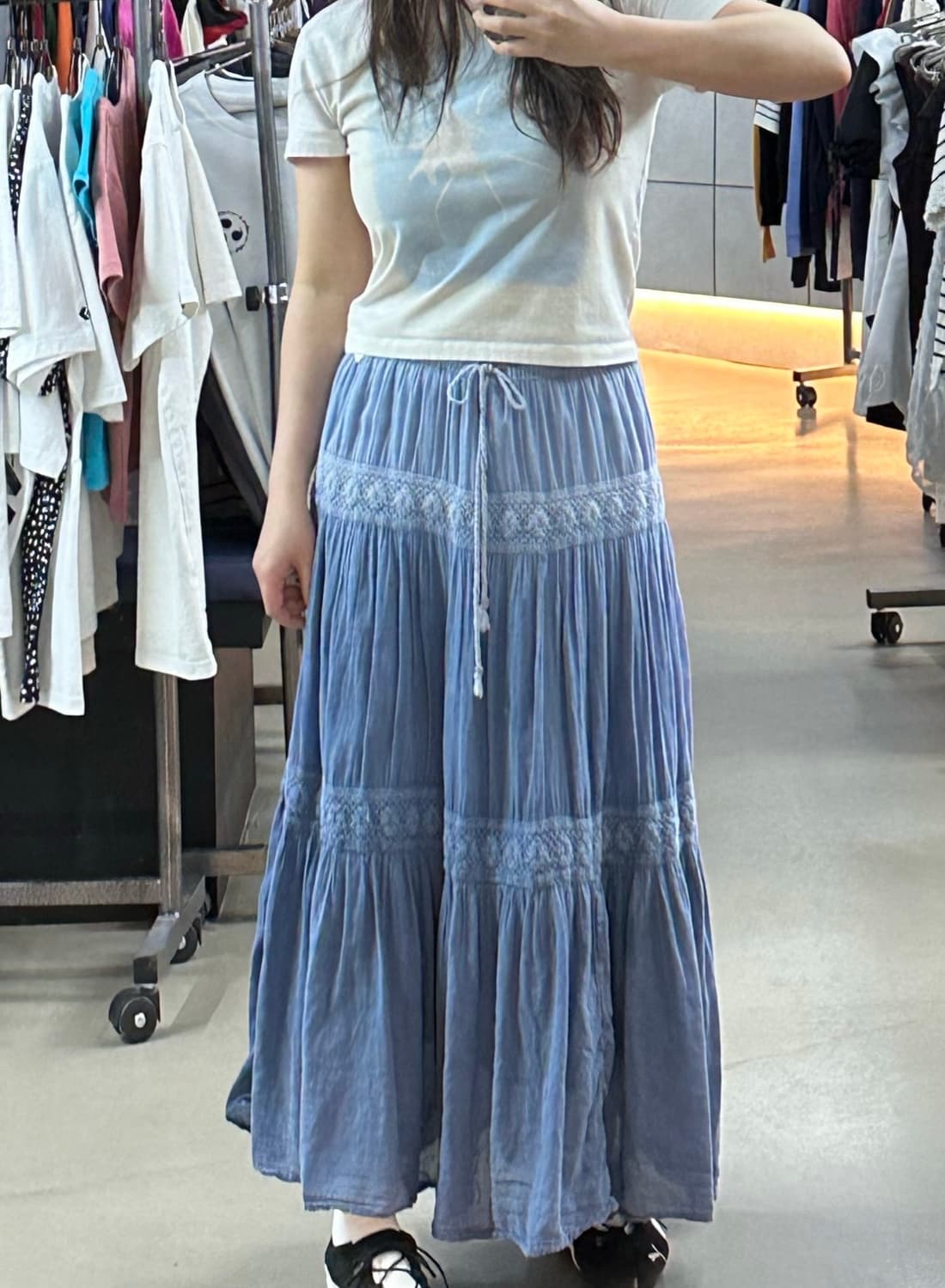 인사일런스 반팔//크로셰 캉캉 롱스커트 상품이미지1