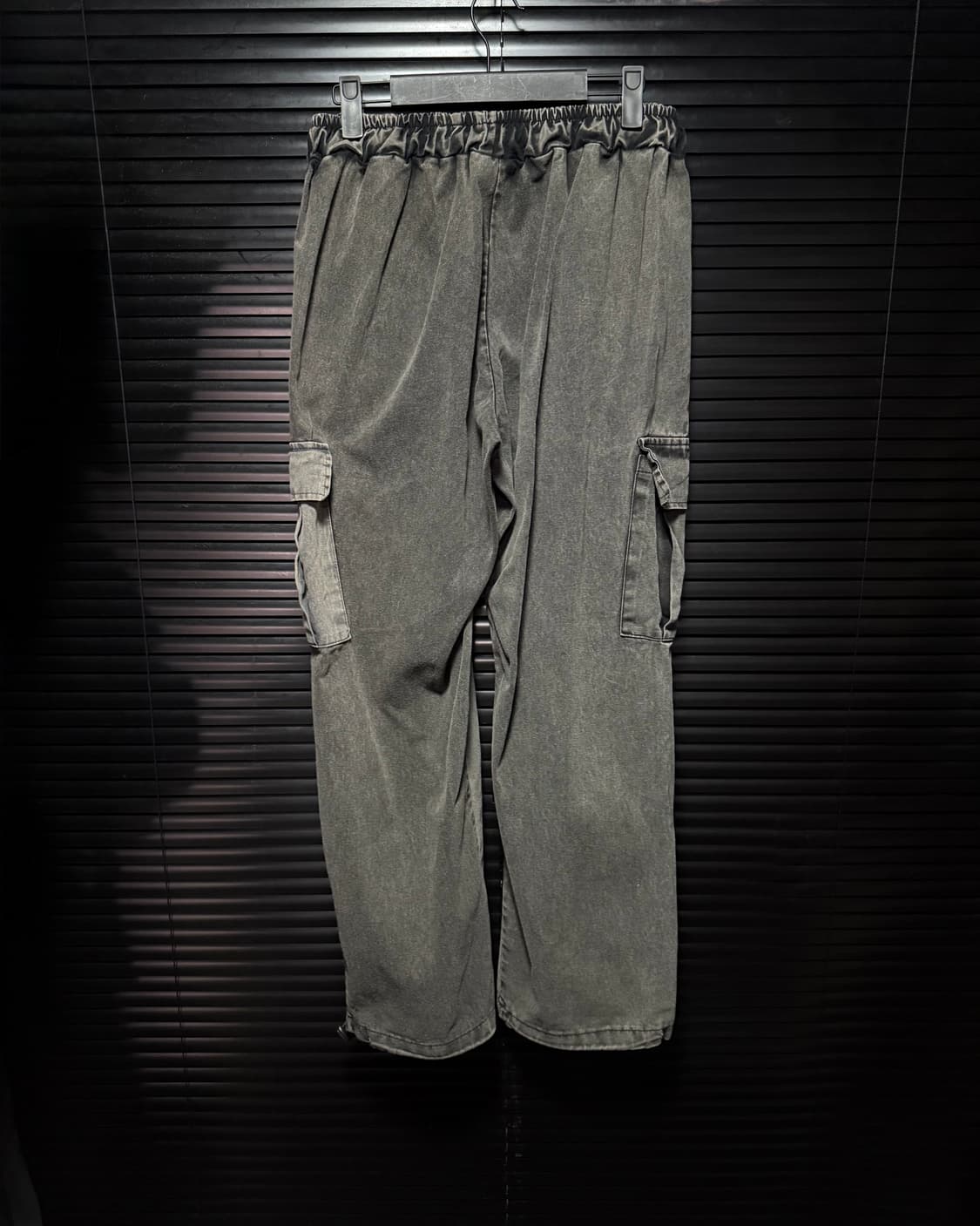 9NUTS 회색 그레이 워싱 와이드 데님 밴딩 카고 워크팬츠 절개 배색 상품이미지4