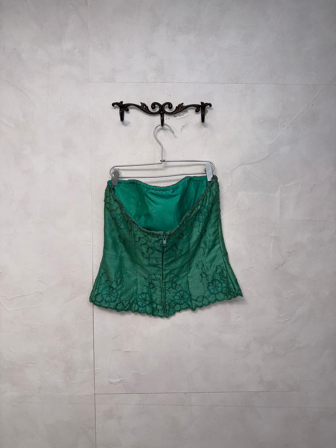 Green beads floral embroid silk corset 상품이미지6