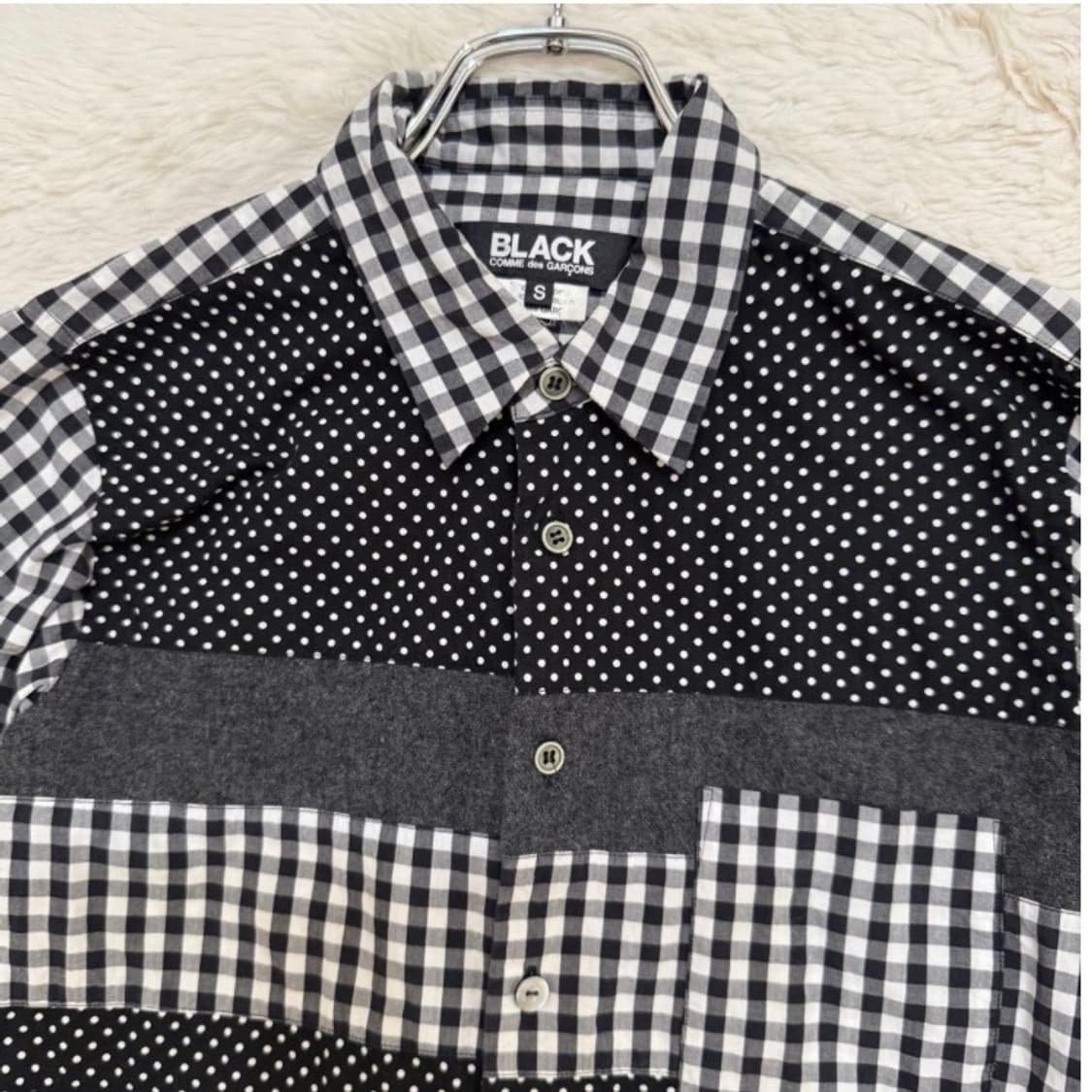 꼼데가르송 블랙 패치워크 깅엄 도트 셔츠 s 상품이미지4