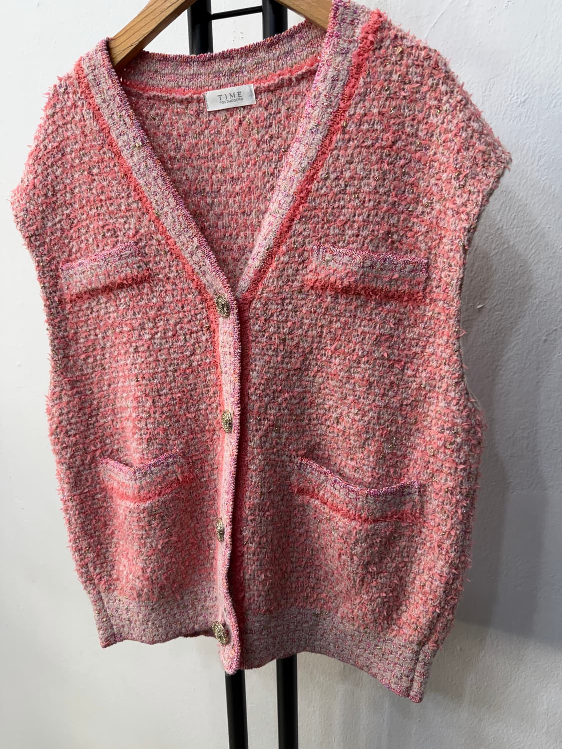 정품) TIME 타임 한섬 핑크 트위드 반팔 가디건 90 F 상품이미지3