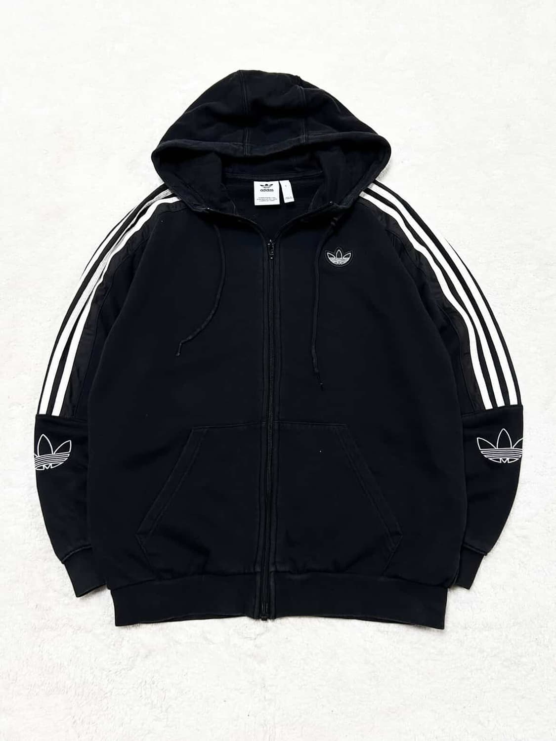 아디다스 자수로고 블랙 삼선 후드집업 상품이미지6