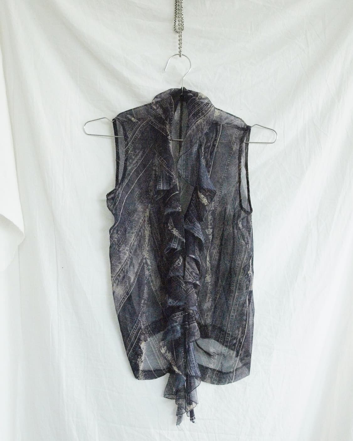 piece montee 데님라이크 프린트 슬리브리스 상품이미지3