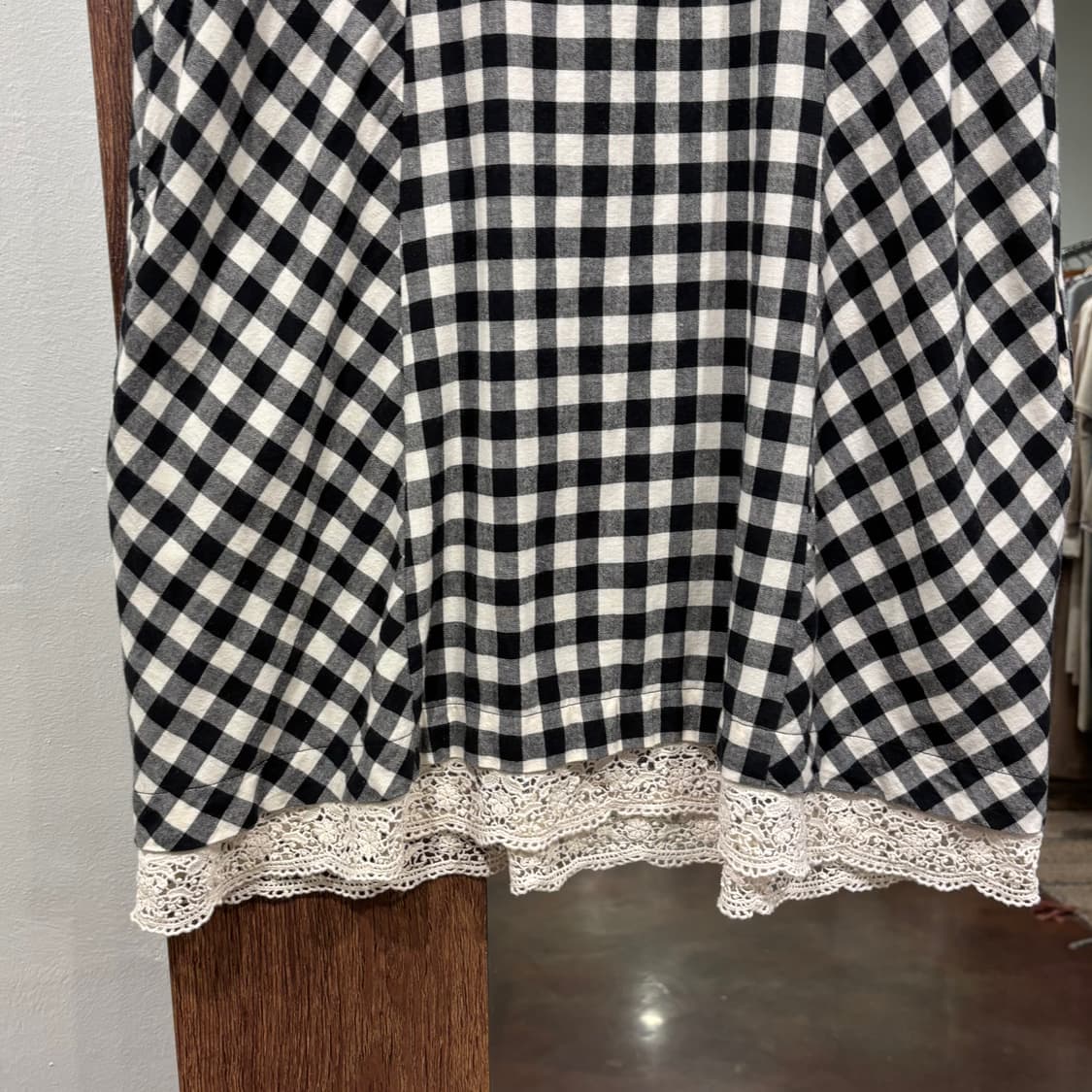 일본 빈티지 모리 블랙 체크 코튼 레이스 폴라 반팔 원피스 상품이미지5
