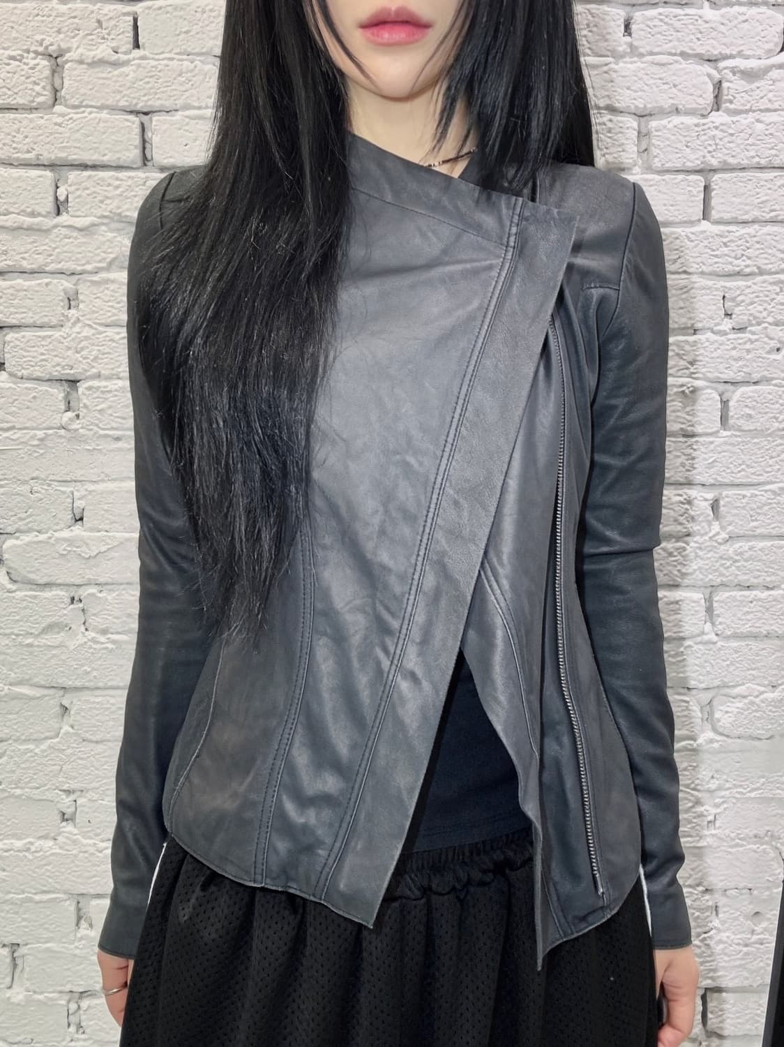 Asymmetric Goat Leather Moto Jacket 상품이미지1
