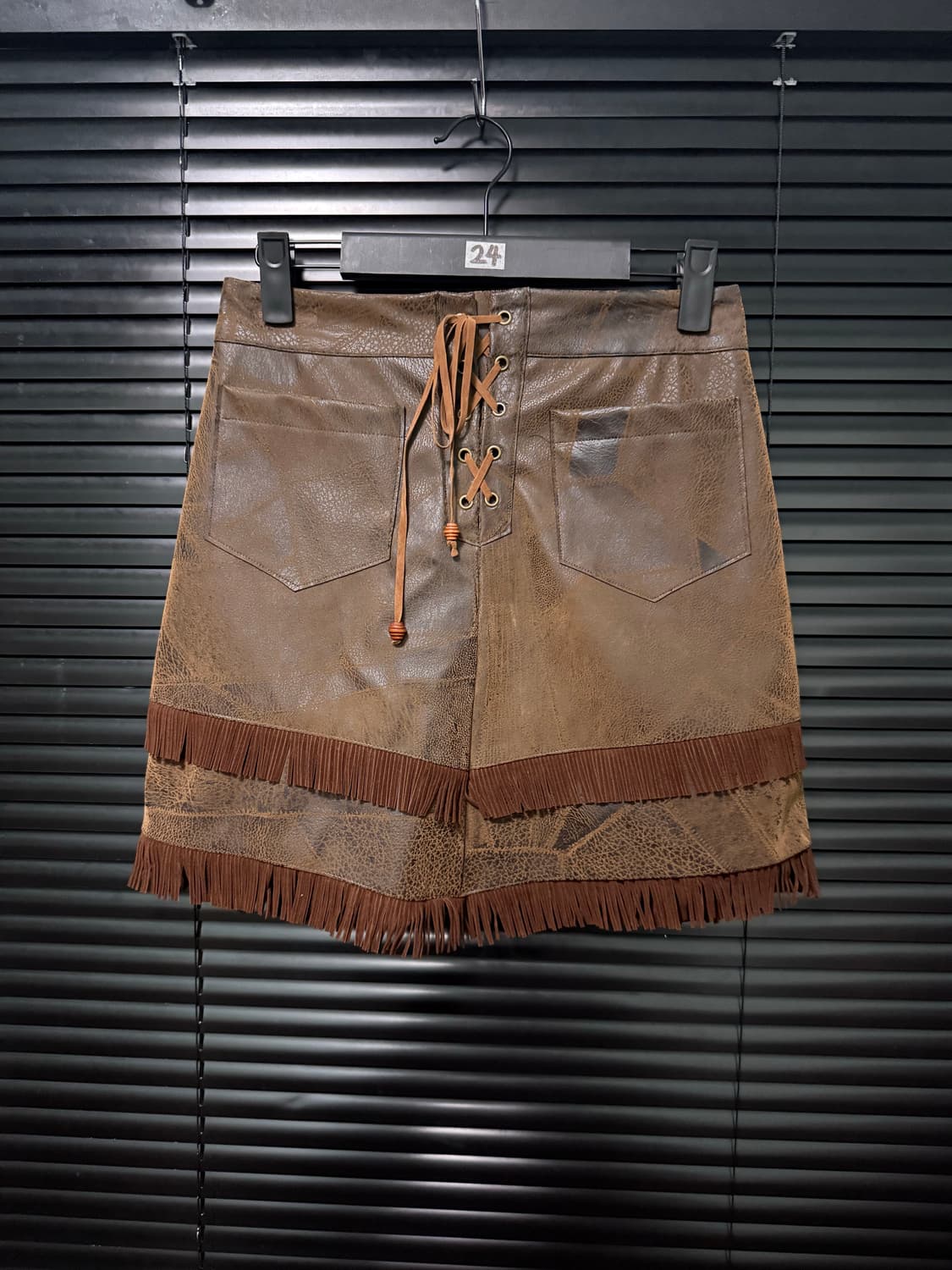OJOS 오호스 레더 가죽 브라운 갈색 프린징 끈 치마 웨스턴 에스닉 상품이미지3