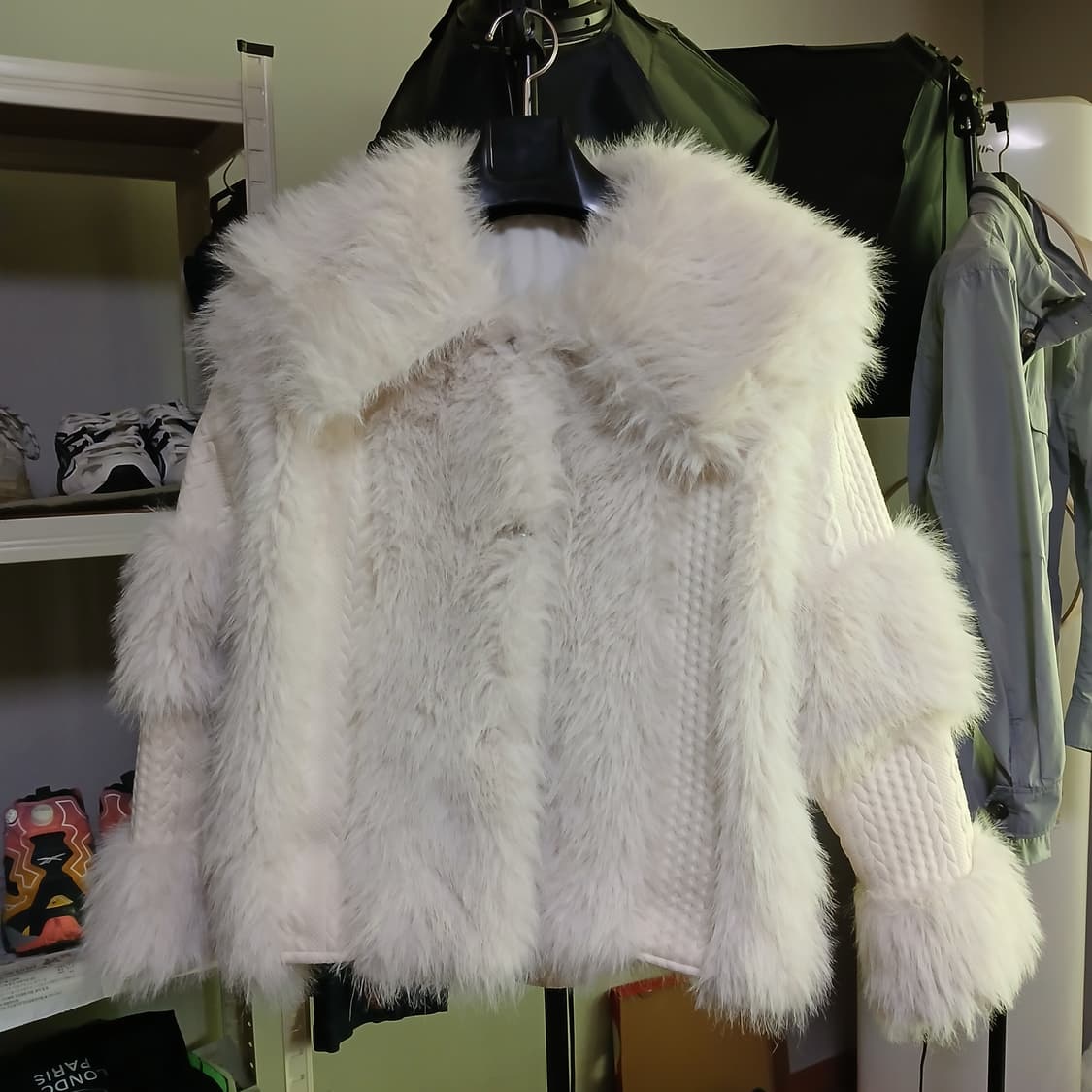 빅카라 진주단추 페이크 퍼 꽈배기 니트 점퍼 자켓 패딩 상품이미지4