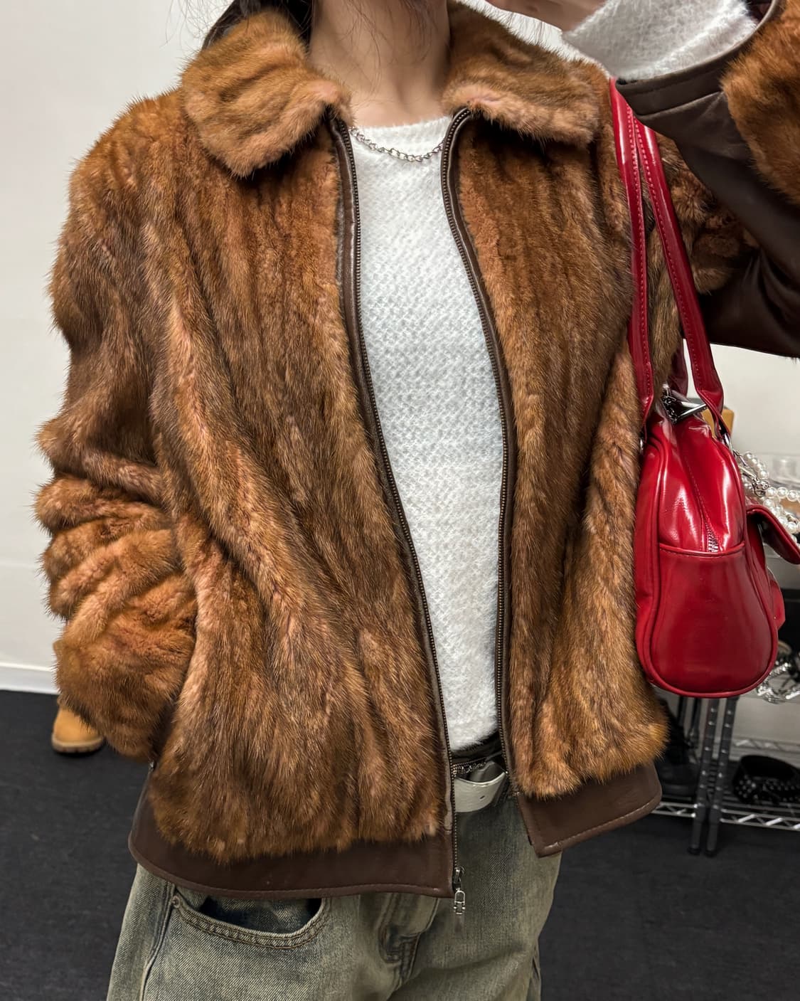 올드 빈티지 리얼레더 밍크 퍼 자켓 브라운 상품이미지2