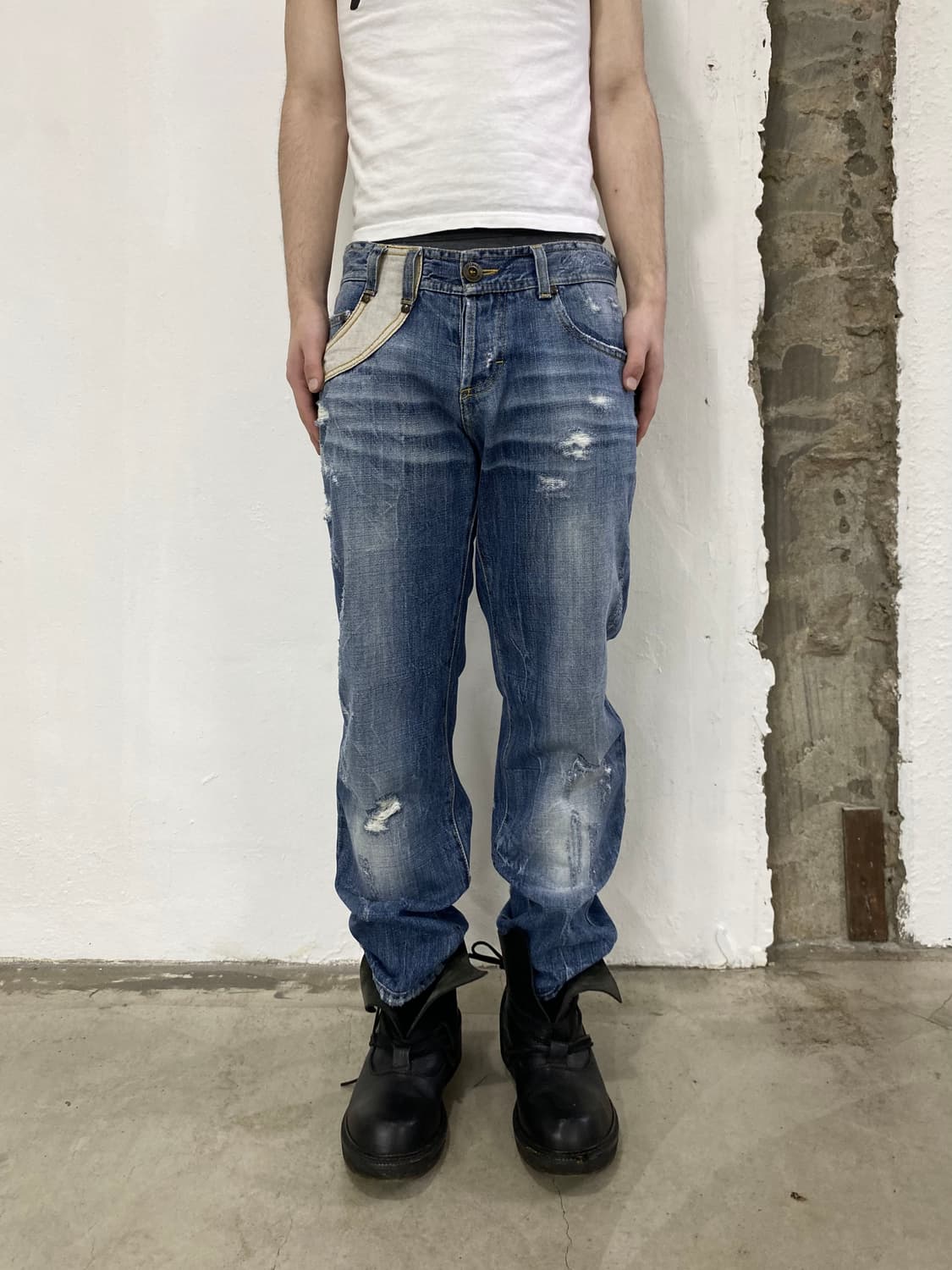 저스트 카발리 레더 데님 팬츠 상품이미지1