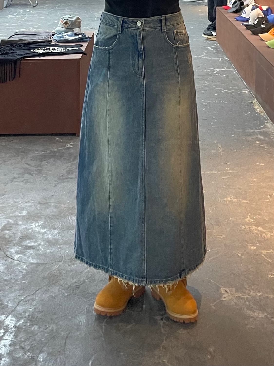 인사일런스 빈티지 데님 롱 스커트 H1110 상품이미지2