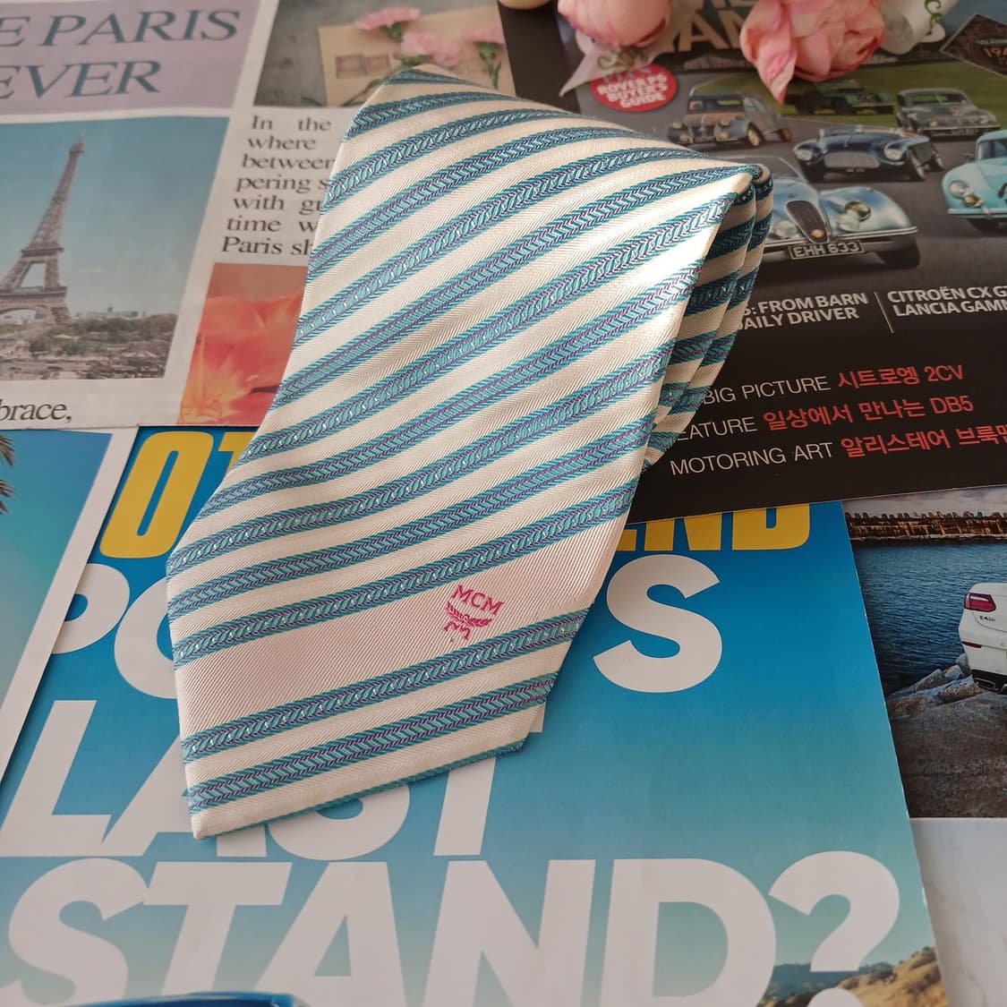 MCM 실크 스카이블루 스트라이프 넥타이 9.2cm A+등급 A19282 상품이미지2