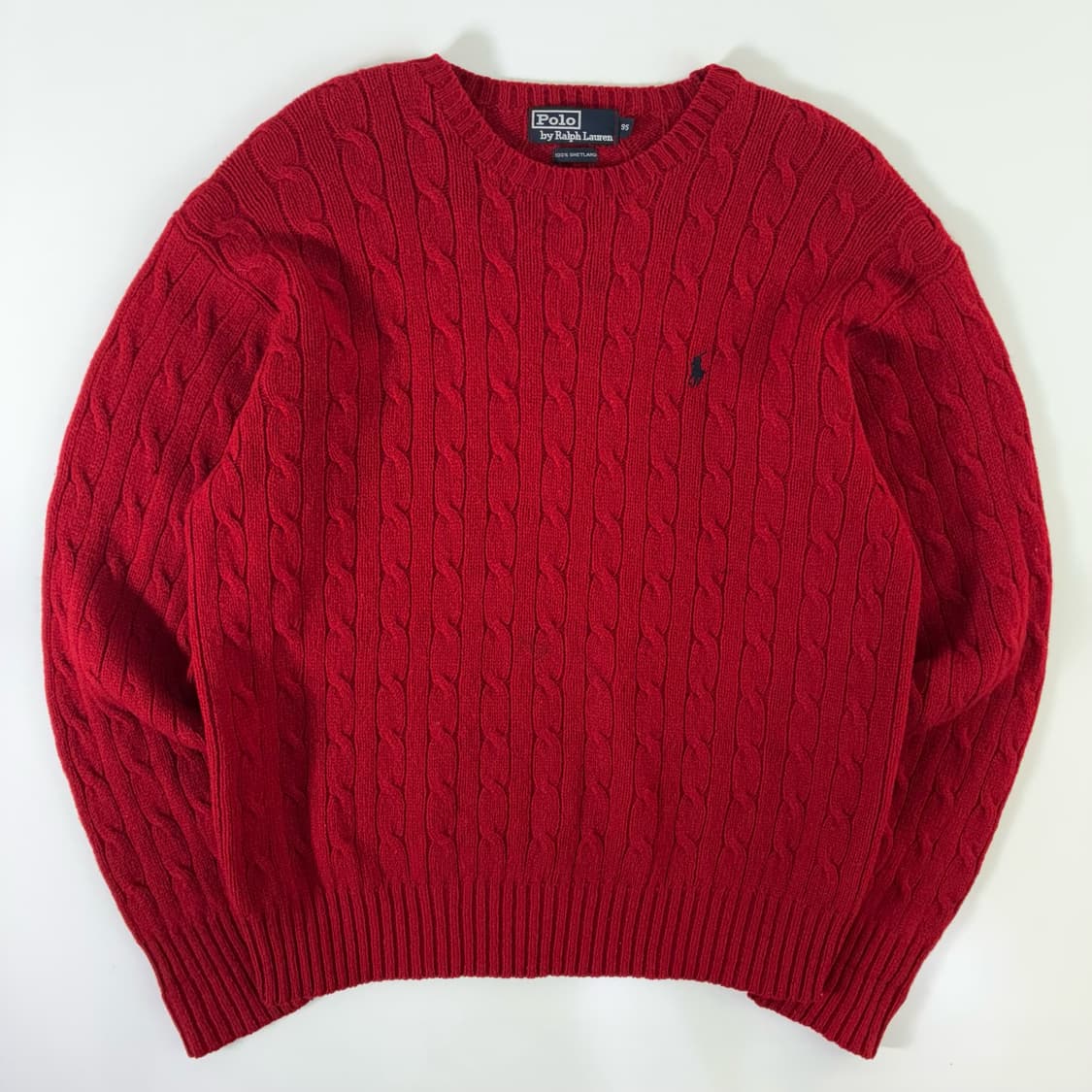 Polo  폴로 랄프로렌 자수 셰틀랜드울 레드 꽈배기 니트 상품이미지1
