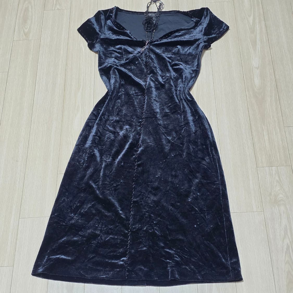 일본빈티지)블랙 벨벳 로맨틱 고딕로리타st 비즈 롱원피스 상품이미지4