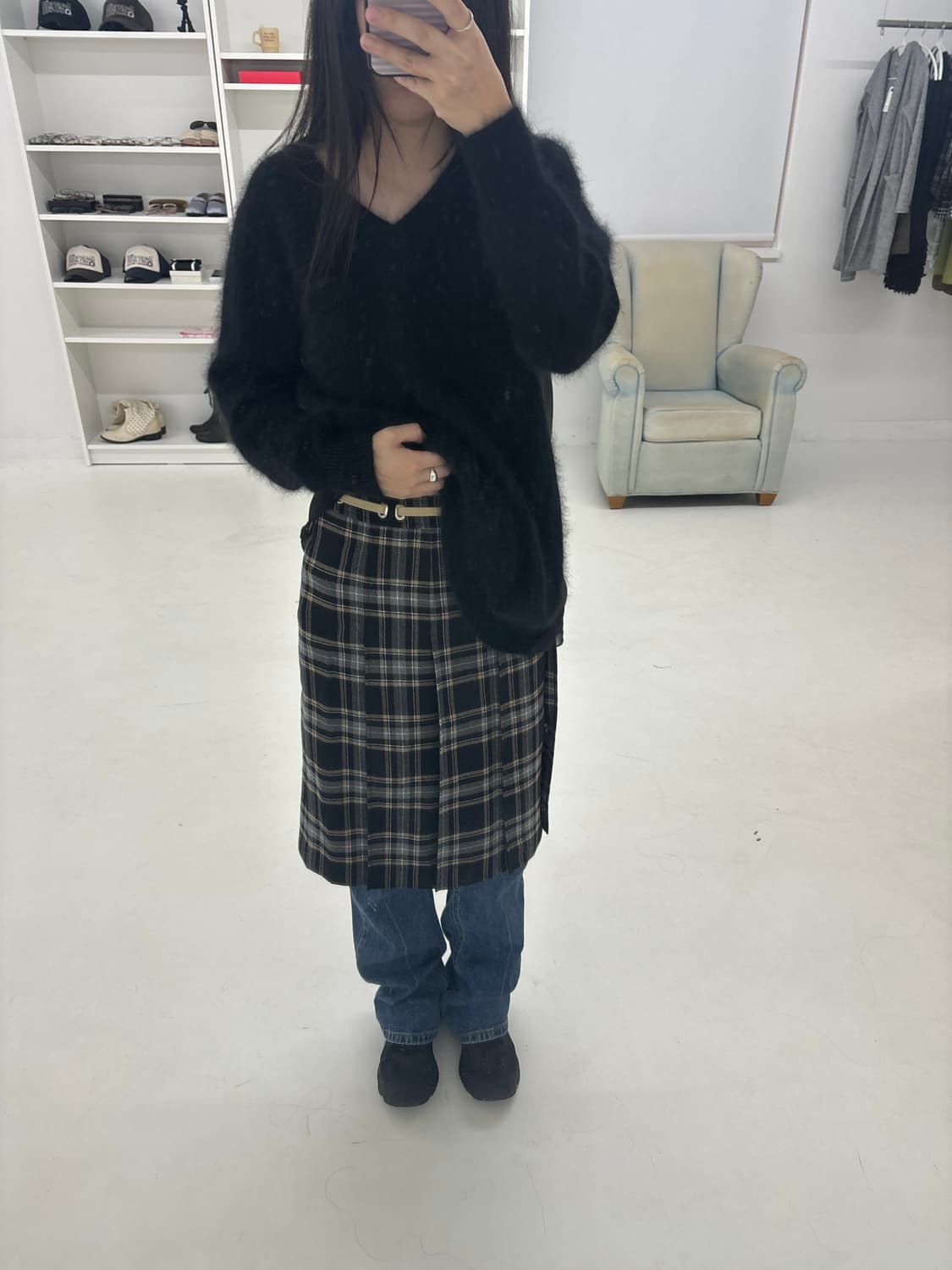 courreges wool check mid skirt 상품이미지8