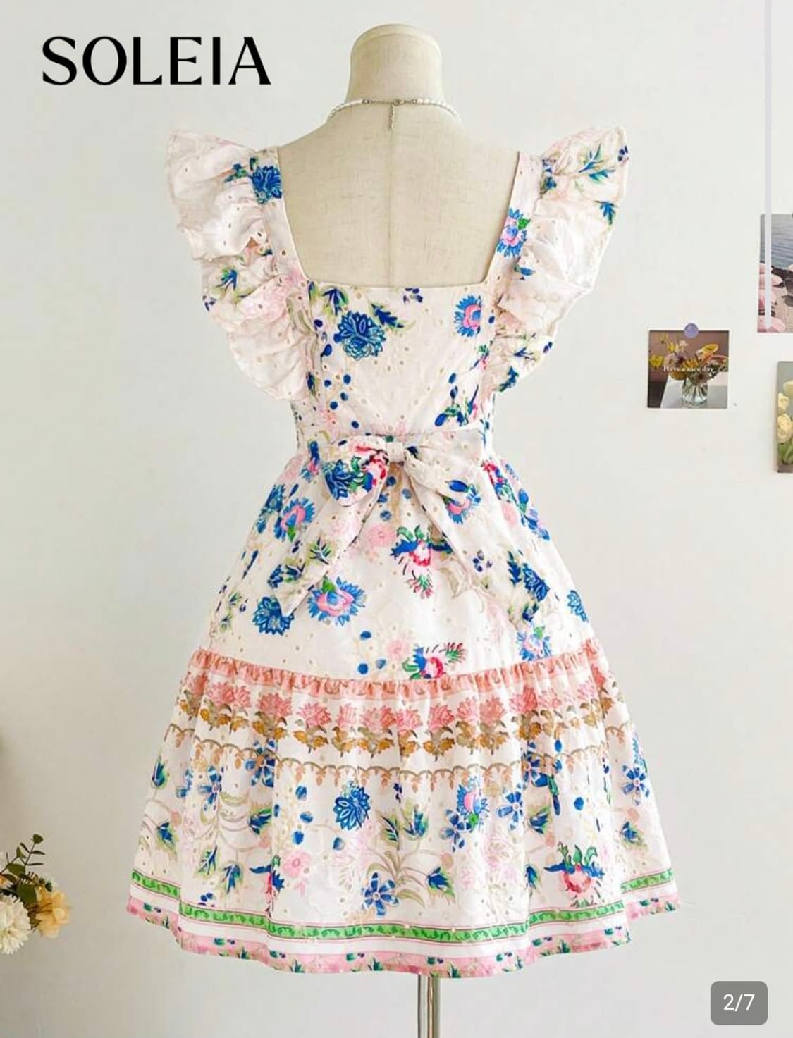 shein 빈티지무드)플라워 펀칭레이스 리본 핑크히메로리타로맨틱캉캉원피스 상품이미지1