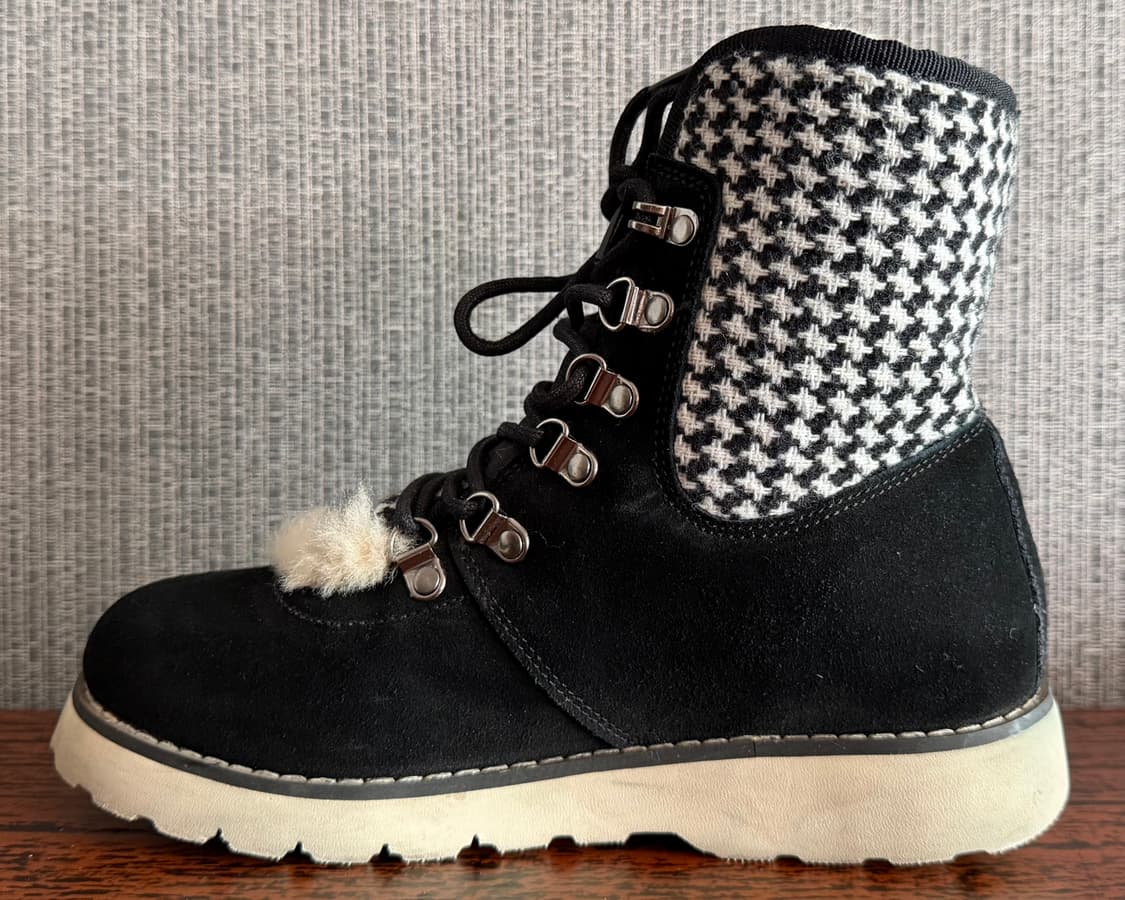 베어파우 BEARPAW 블랙 스웨이드 하운드투스 체크 퍼 방한 부츠 워커 상품이미지5