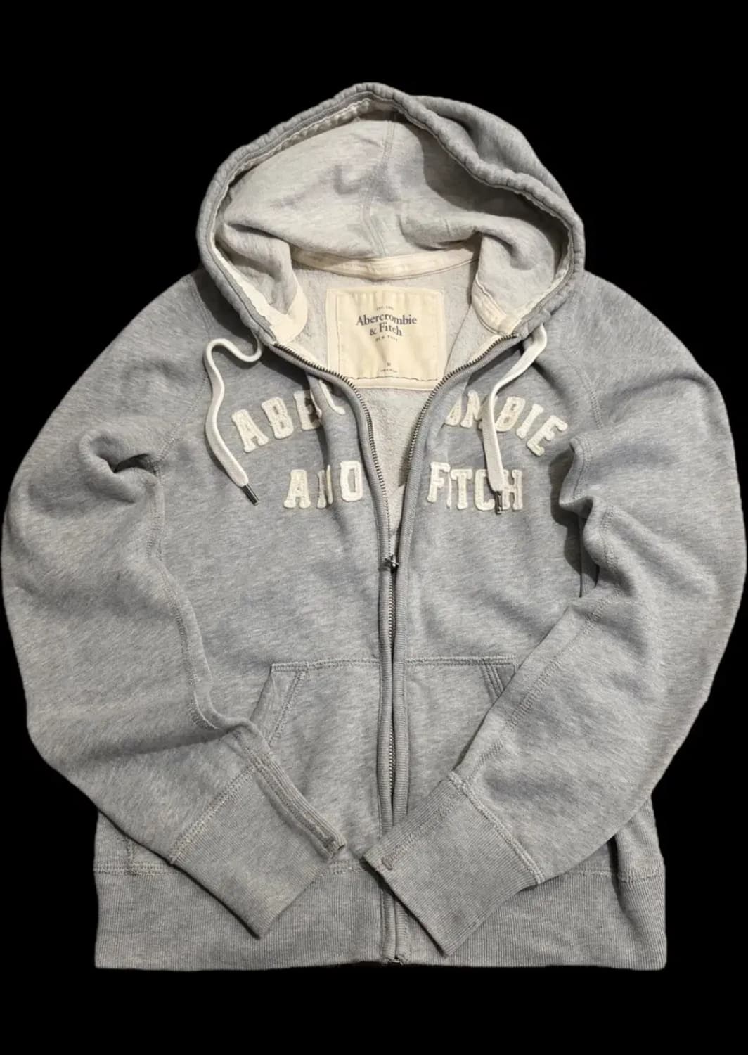 아베크롬비 y2k 딱붙핏 약기모 그레이 자수 후드집업 상품이미지1