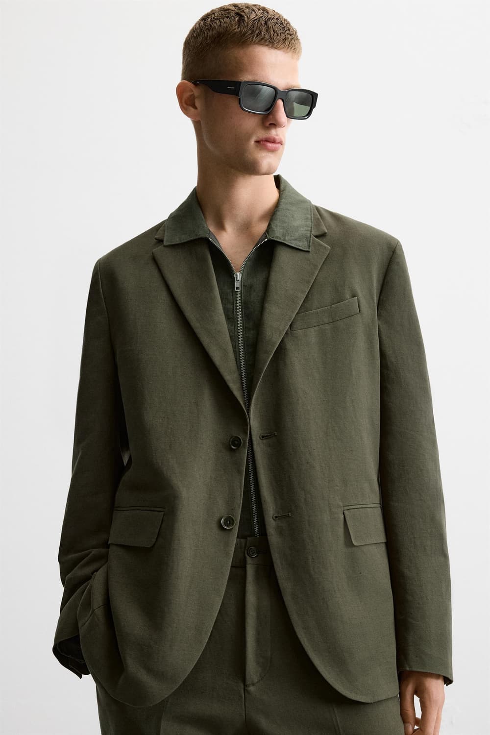 자라 린넨 면 카키 블레이져  상품이미지2