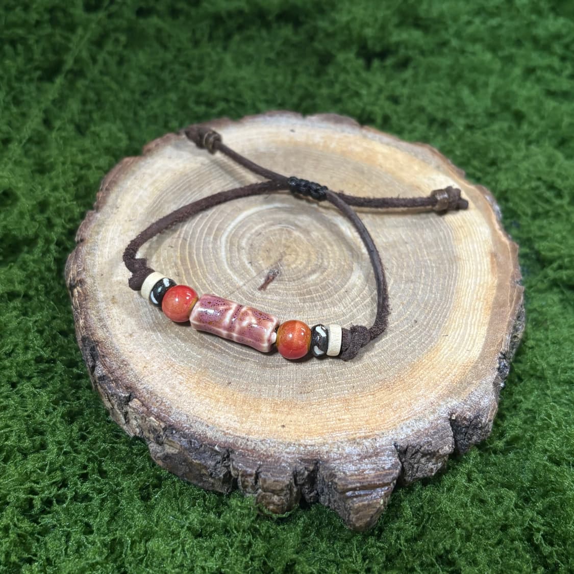 핸드메이드 길이조절 소가죽끈 도자기 우드 나무비즈 에스닉 보헤미안 팔찌 상품이미지5