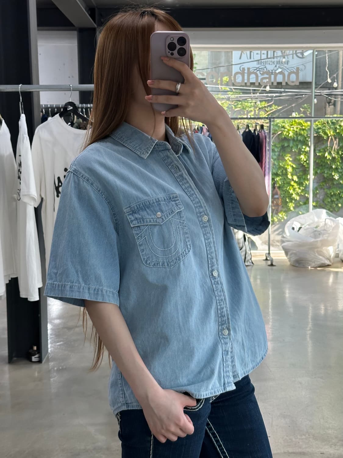 트루릴리전 스티치 데님 반팔셔츠 상품이미지2