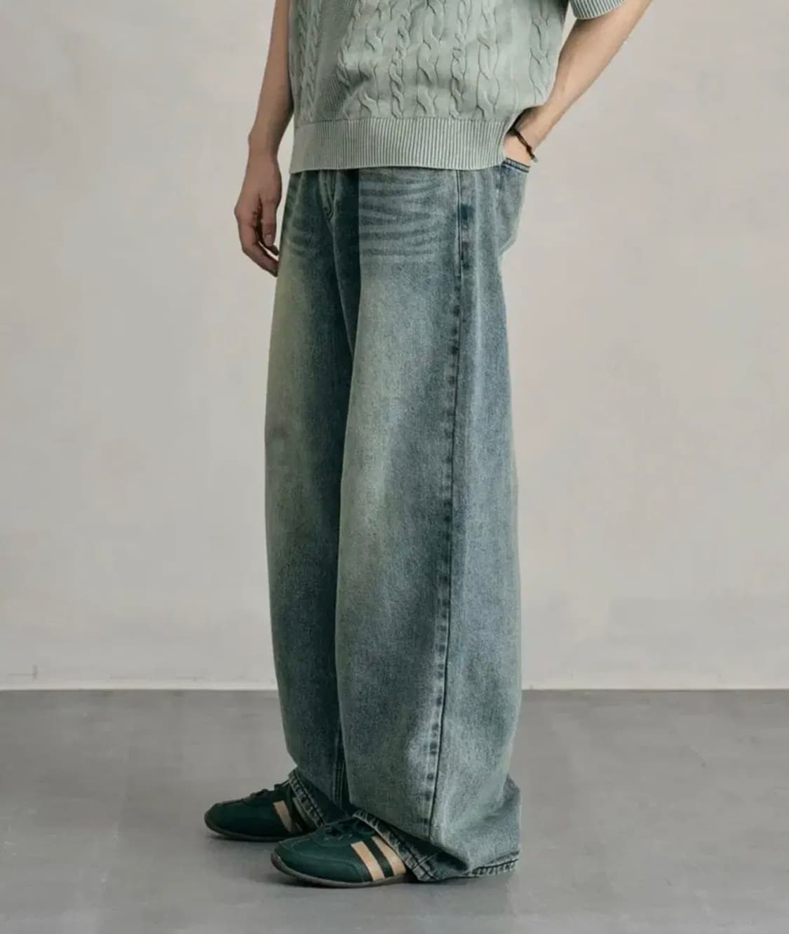 데케트 Tin Washed Wide Jeans (러스트그린) 32 상품이미지1