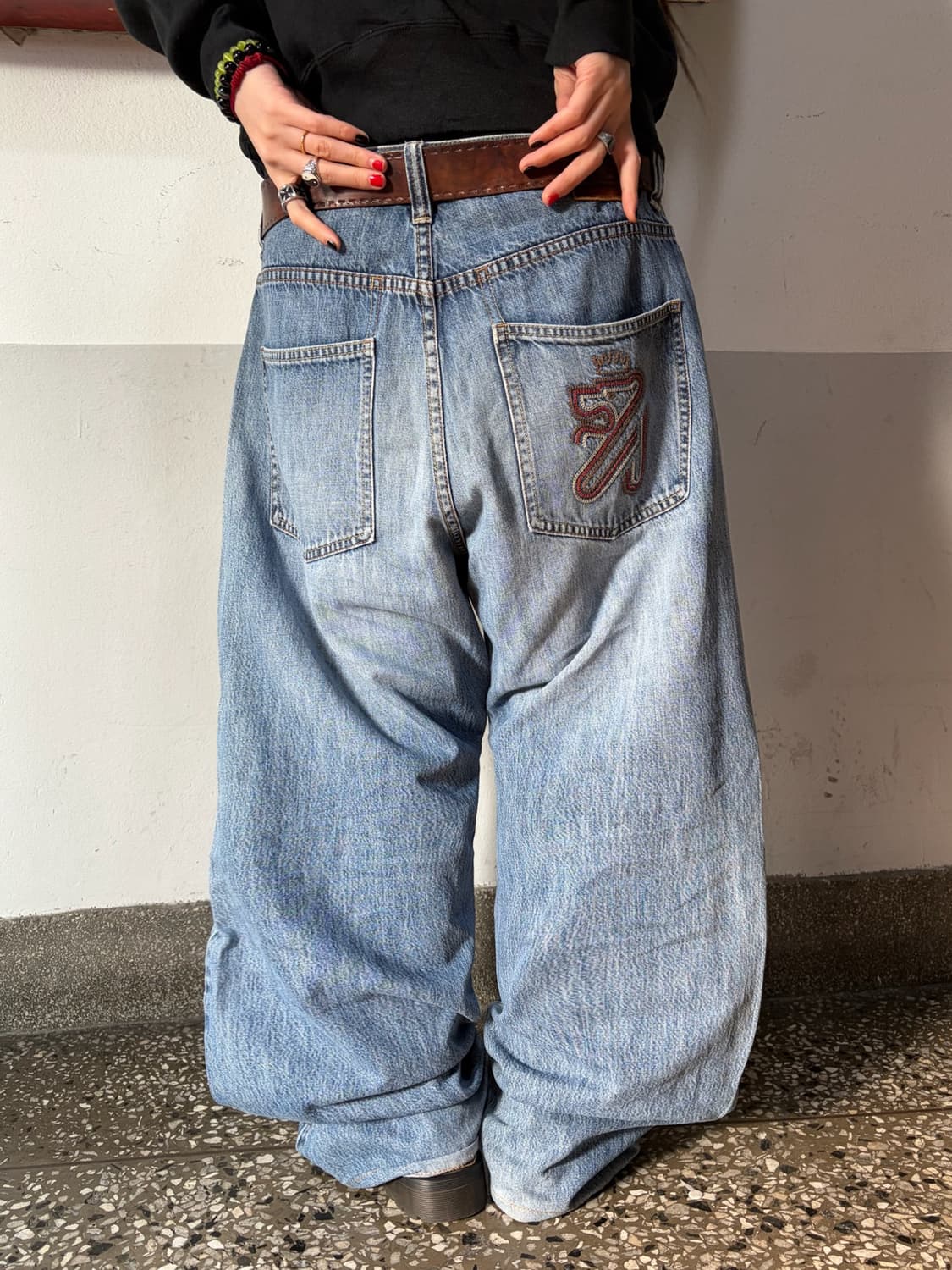 90s 올드스쿨 션존자수 데님 팬츠 상품이미지3