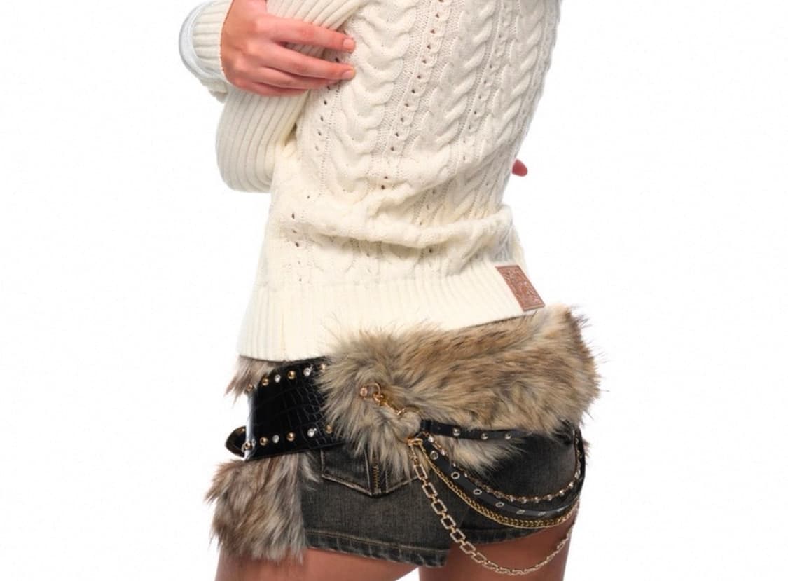 빈티지 Y2K 퍼 털 벨트 갸루 웨스턴 스터드 아일렛 체인 상품이미지2