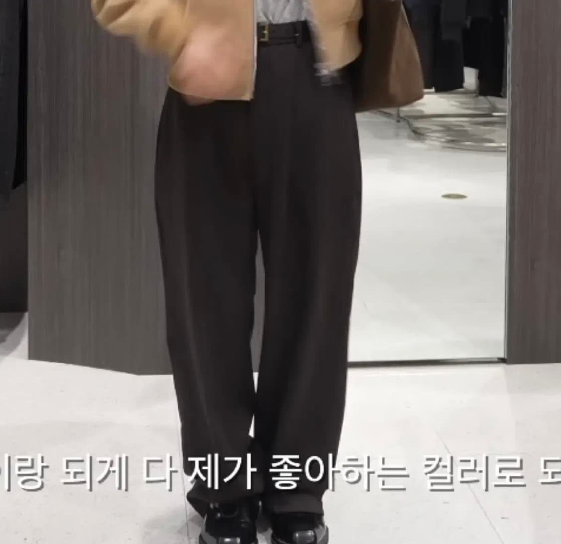 노이어 럭스 울 와이드 브라운스트라이프 슬랙스 48 상품이미지2