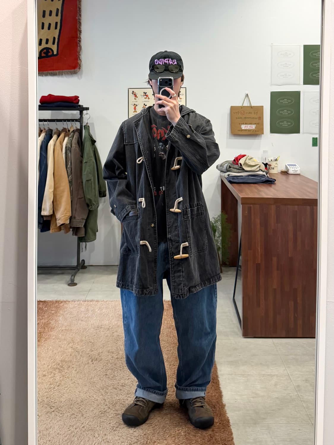 Denim & Co 데님앤코 빈티지 흑청 데님 더플 코트 상품이미지3