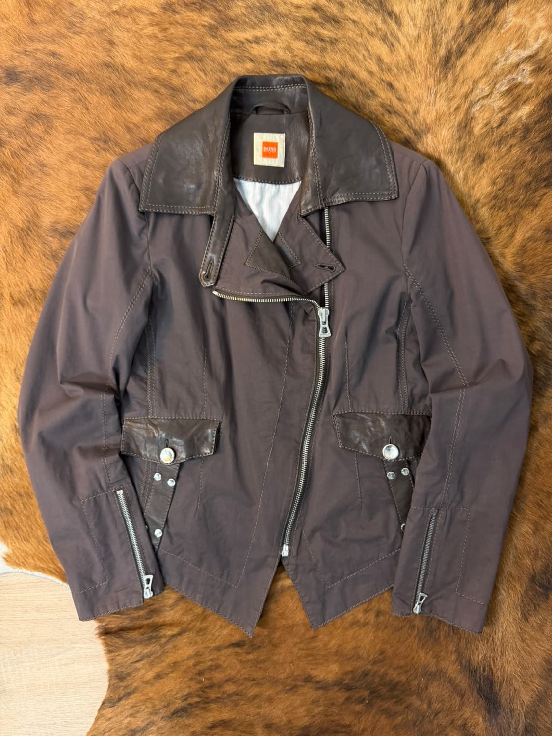 휴고 보스 레더 카라 더블 자켓  상품이미지1
