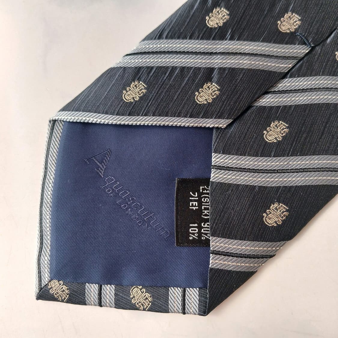 아쿠아스큐텀 스트라이프 로고 패턴 넥타이 9.4cm A+등급 E778 상품이미지8